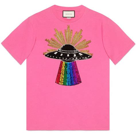 gucci pink metallic shirt|Gucci pink ufo t shirt.